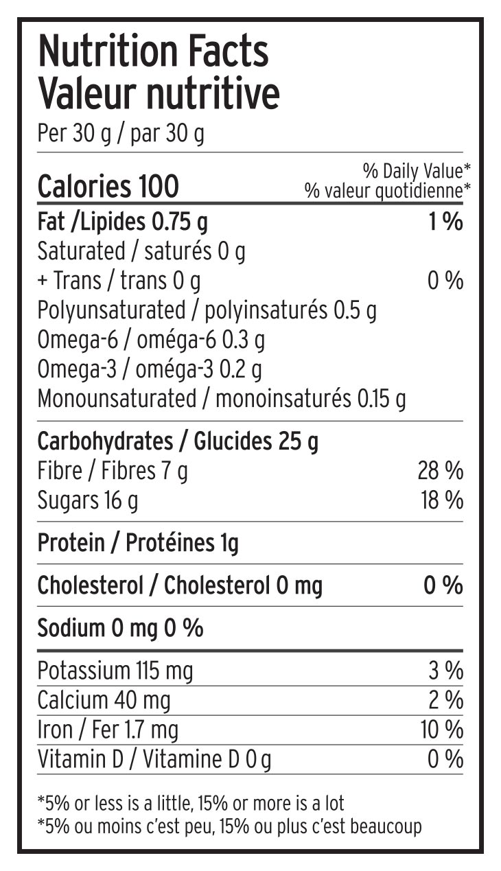 Crunchy - Dried Blueberries - Nutrition Label